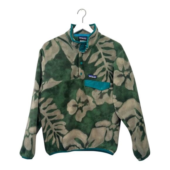 Patagonia Men’s Synchilla Snap T Fleece Pullover Green Floral Print Size Small - Picture 1 of 7